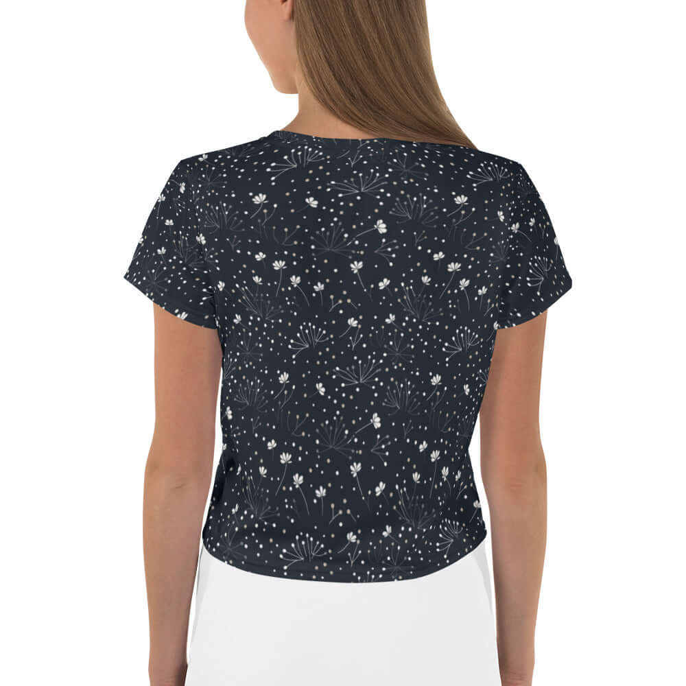 Floral Elegance - Women's AOP Black Crop Tee | StylzHub