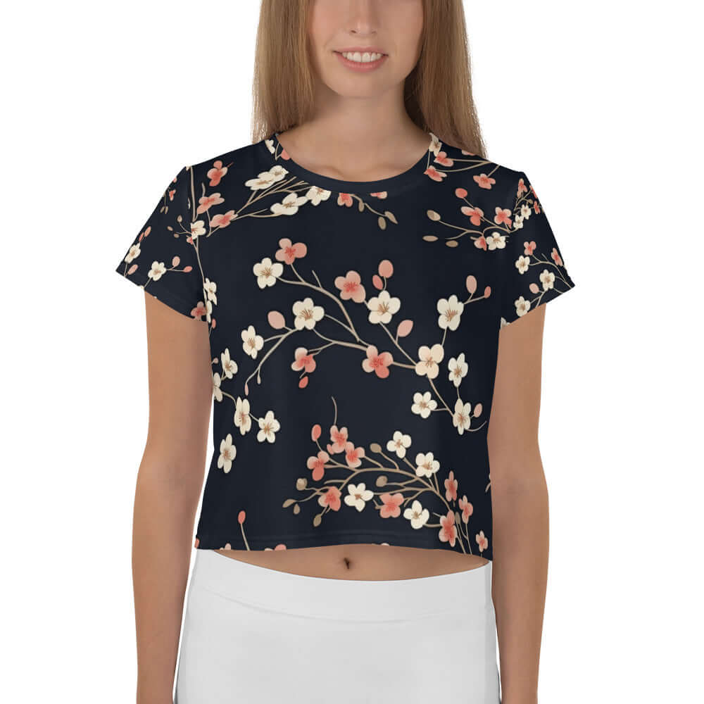 Chic Floral Bliss - Women&#39;s AOP Crop Tee | StylzHub