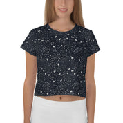 Floral Elegance - Women's AOP Black Crop Tee | StylzHub