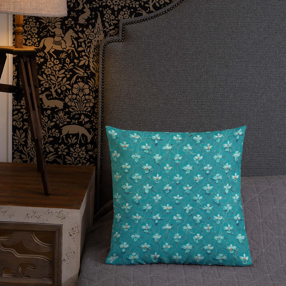 Premium Pillow with a cute tiny blue Floral pattern