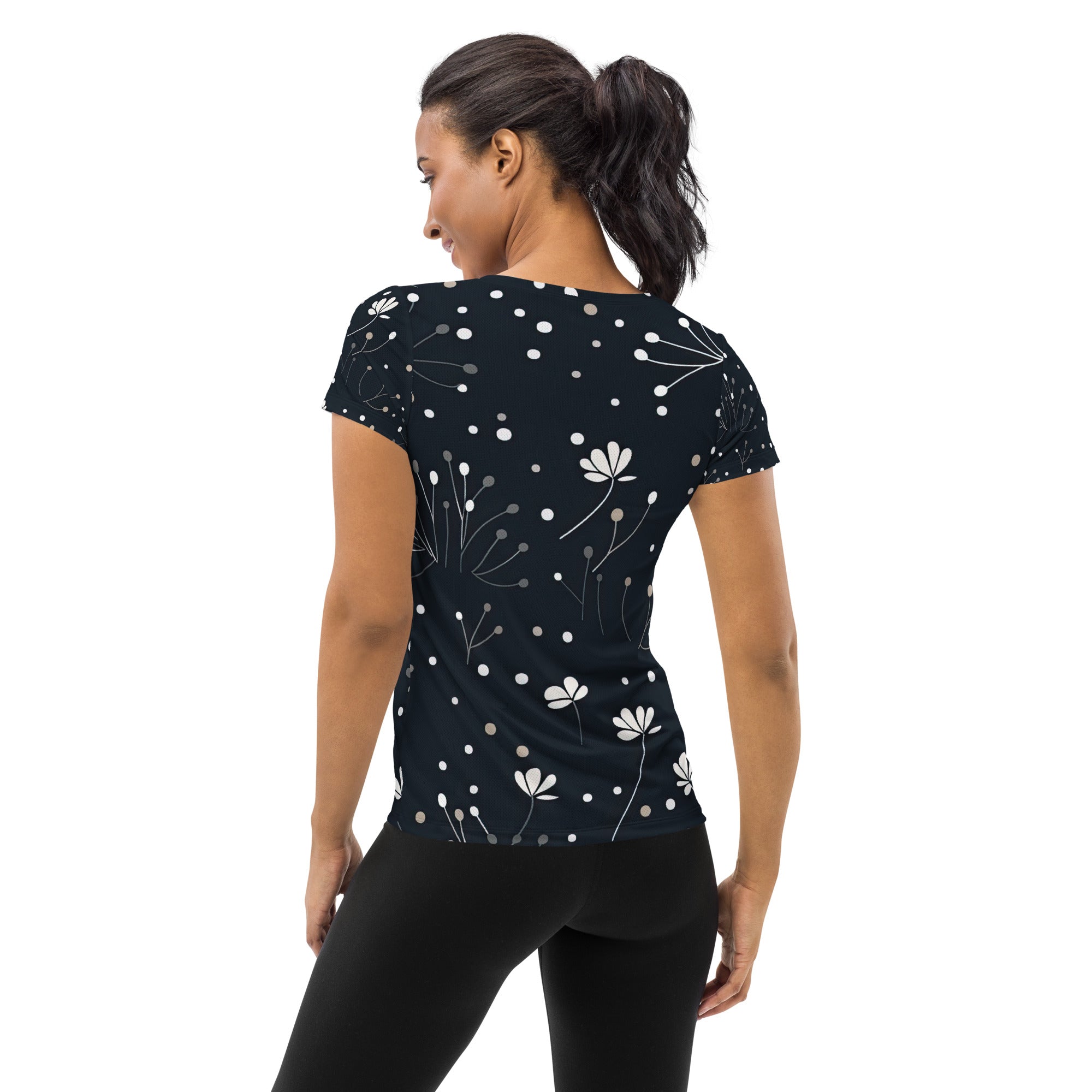 Floral Black Women's AOP T-shirt: Stay Active | StylzHub