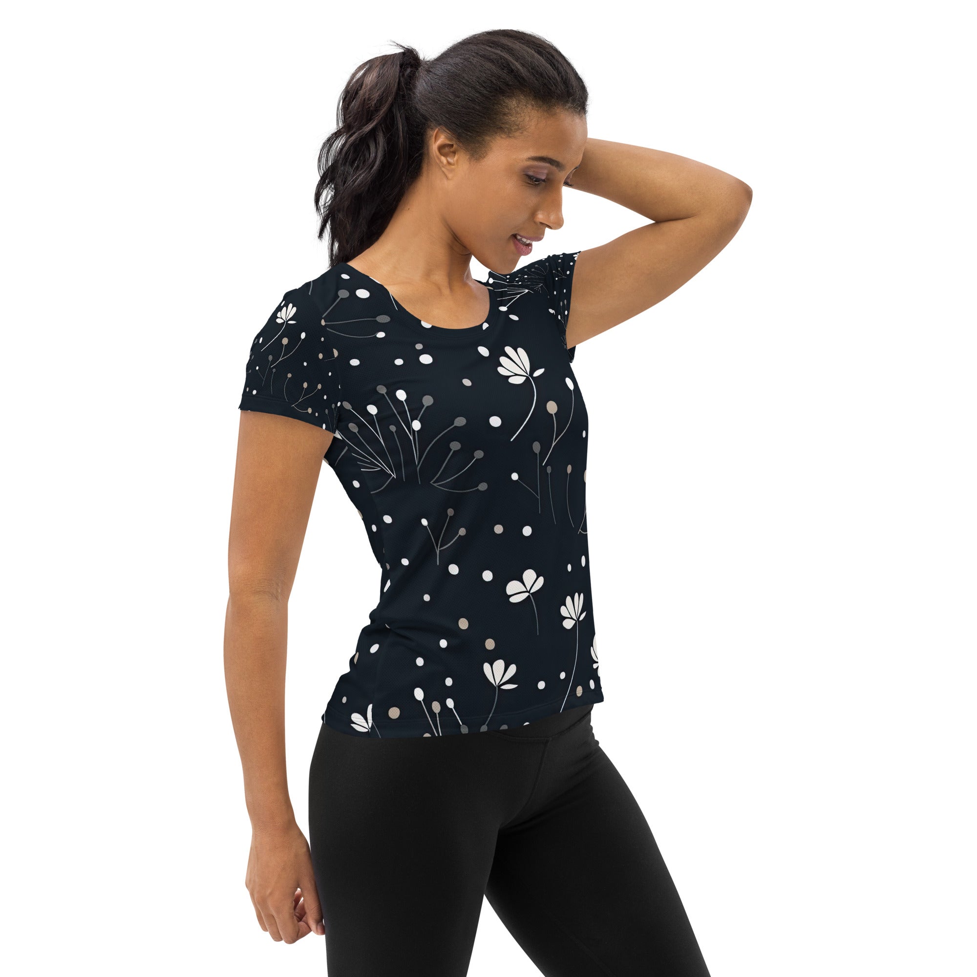 Floral Black Women's AOP T-shirt: Stay Active | StylzHub