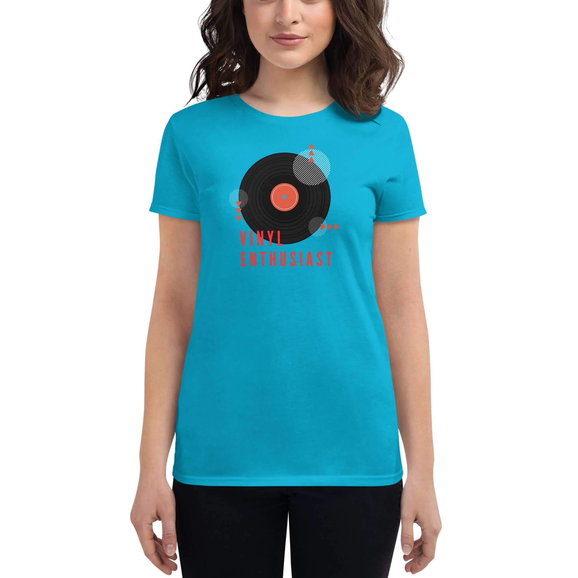 Women's short sleeve t-shirt for a vinyl enthusiasts