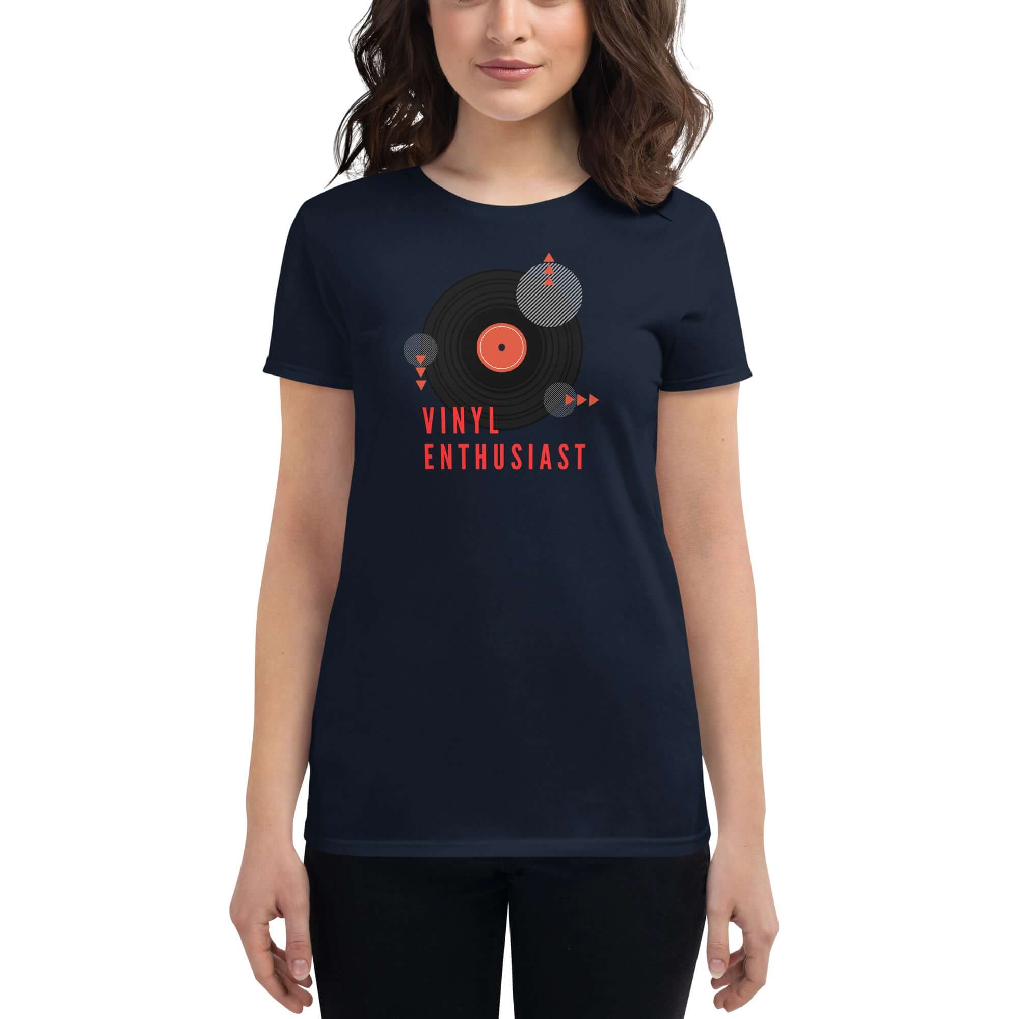 Women's short sleeve t-shirt for a vinyl enthusiasts